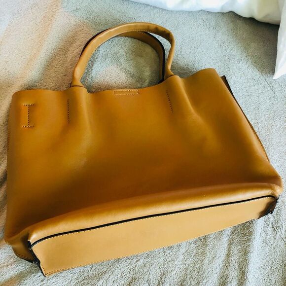 Co-Lab Cognac Vegan Leather Small Tote Bag - Picture 3 of 16